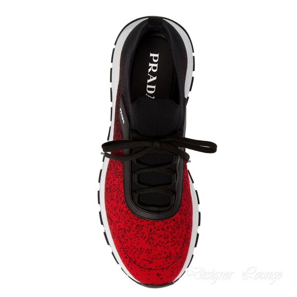NEW PRADA Men's Knit 2 Red Black Textile Low Top Logo Sneakers UK 10 / US 11 - Picture 8 of 12